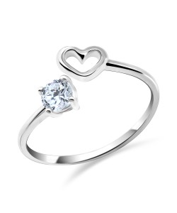 Heart and Round CZ Silver Ring NSR-505